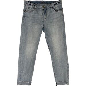 kut from the kloth light wash raw hem blue jeans high rise cotton spandex luxury